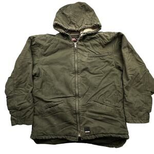 Craftsman Duck Canvas Sherpa Lined Hooded Work Jacket Mens Medium Zip Dark Green